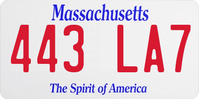 MA license plate 443LA7