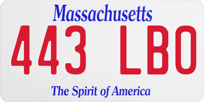 MA license plate 443LB0