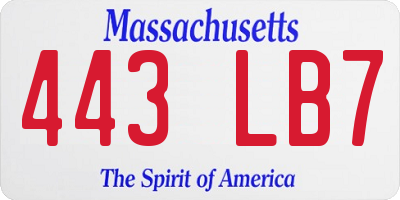 MA license plate 443LB7