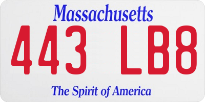 MA license plate 443LB8
