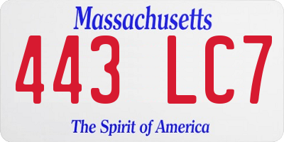 MA license plate 443LC7