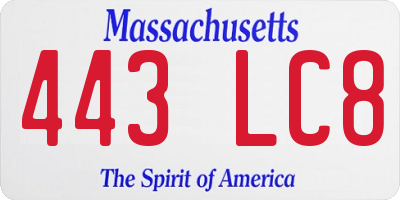 MA license plate 443LC8