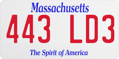 MA license plate 443LD3