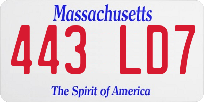 MA license plate 443LD7
