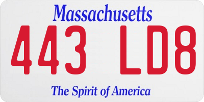 MA license plate 443LD8