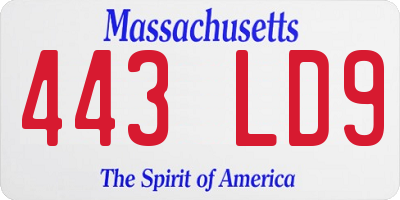 MA license plate 443LD9