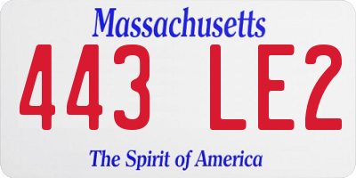 MA license plate 443LE2