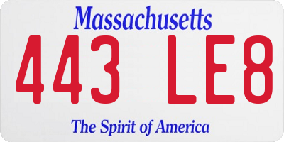 MA license plate 443LE8
