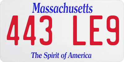 MA license plate 443LE9