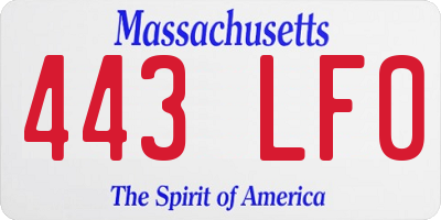 MA license plate 443LF0