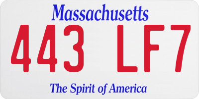 MA license plate 443LF7