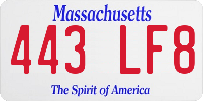 MA license plate 443LF8