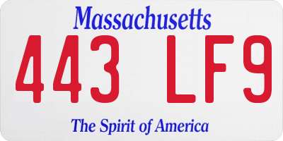 MA license plate 443LF9