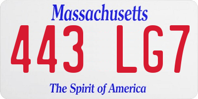 MA license plate 443LG7