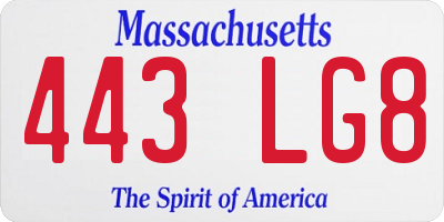 MA license plate 443LG8