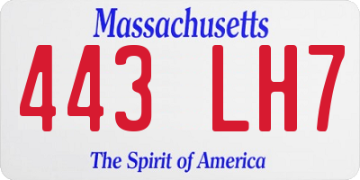 MA license plate 443LH7