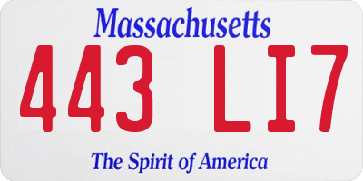MA license plate 443LI7