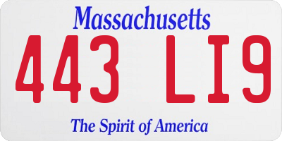 MA license plate 443LI9