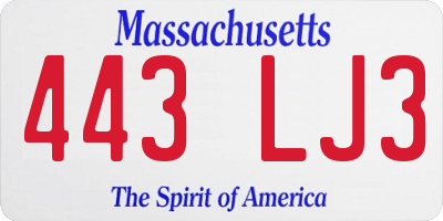 MA license plate 443LJ3