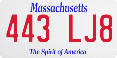 MA license plate 443LJ8