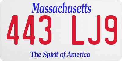 MA license plate 443LJ9