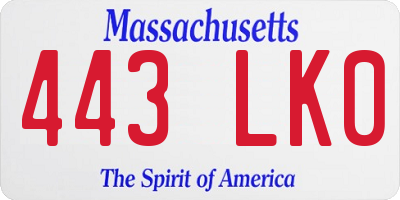 MA license plate 443LK0