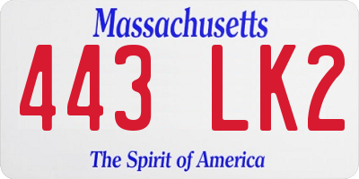 MA license plate 443LK2