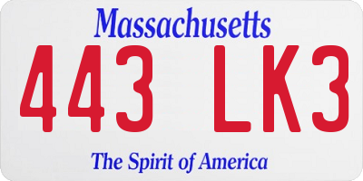 MA license plate 443LK3