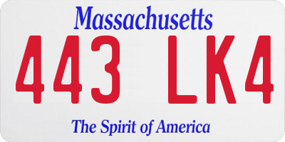 MA license plate 443LK4