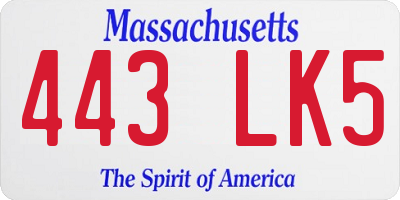 MA license plate 443LK5