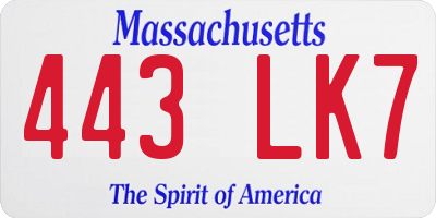 MA license plate 443LK7