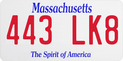 MA license plate 443LK8