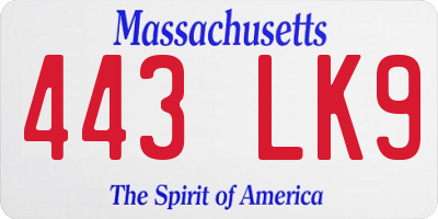 MA license plate 443LK9