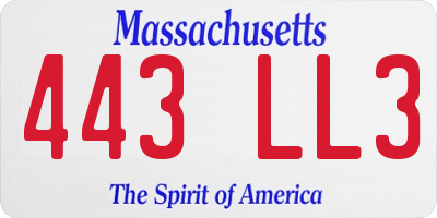 MA license plate 443LL3