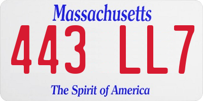 MA license plate 443LL7