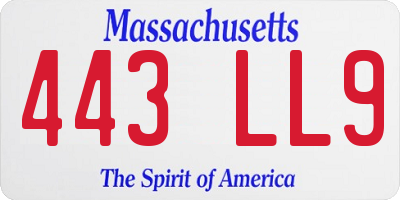 MA license plate 443LL9