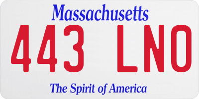 MA license plate 443LN0