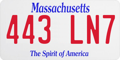 MA license plate 443LN7