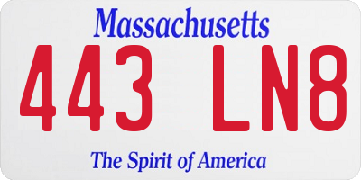 MA license plate 443LN8