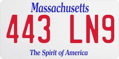 MA license plate 443LN9
