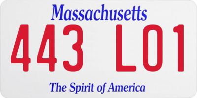 MA license plate 443LO1