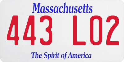MA license plate 443LO2