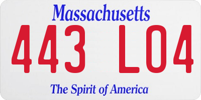 MA license plate 443LO4