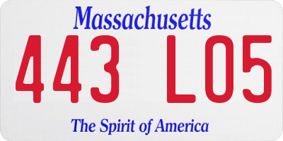 MA license plate 443LO5