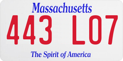 MA license plate 443LO7