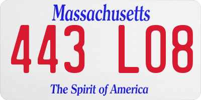 MA license plate 443LO8