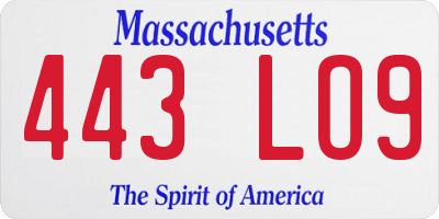 MA license plate 443LO9
