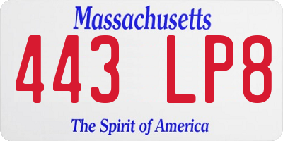 MA license plate 443LP8