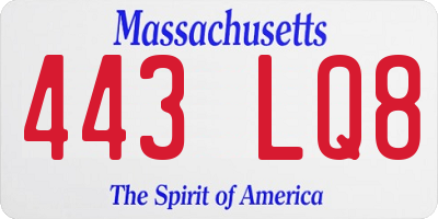MA license plate 443LQ8