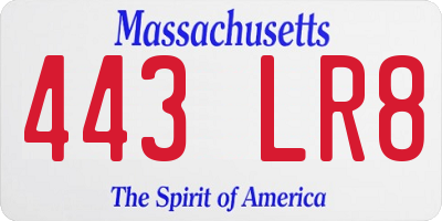 MA license plate 443LR8